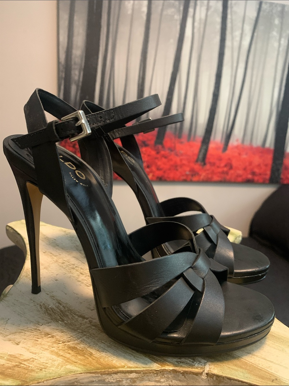 Aldo Black Strappy Stiletto Sandals